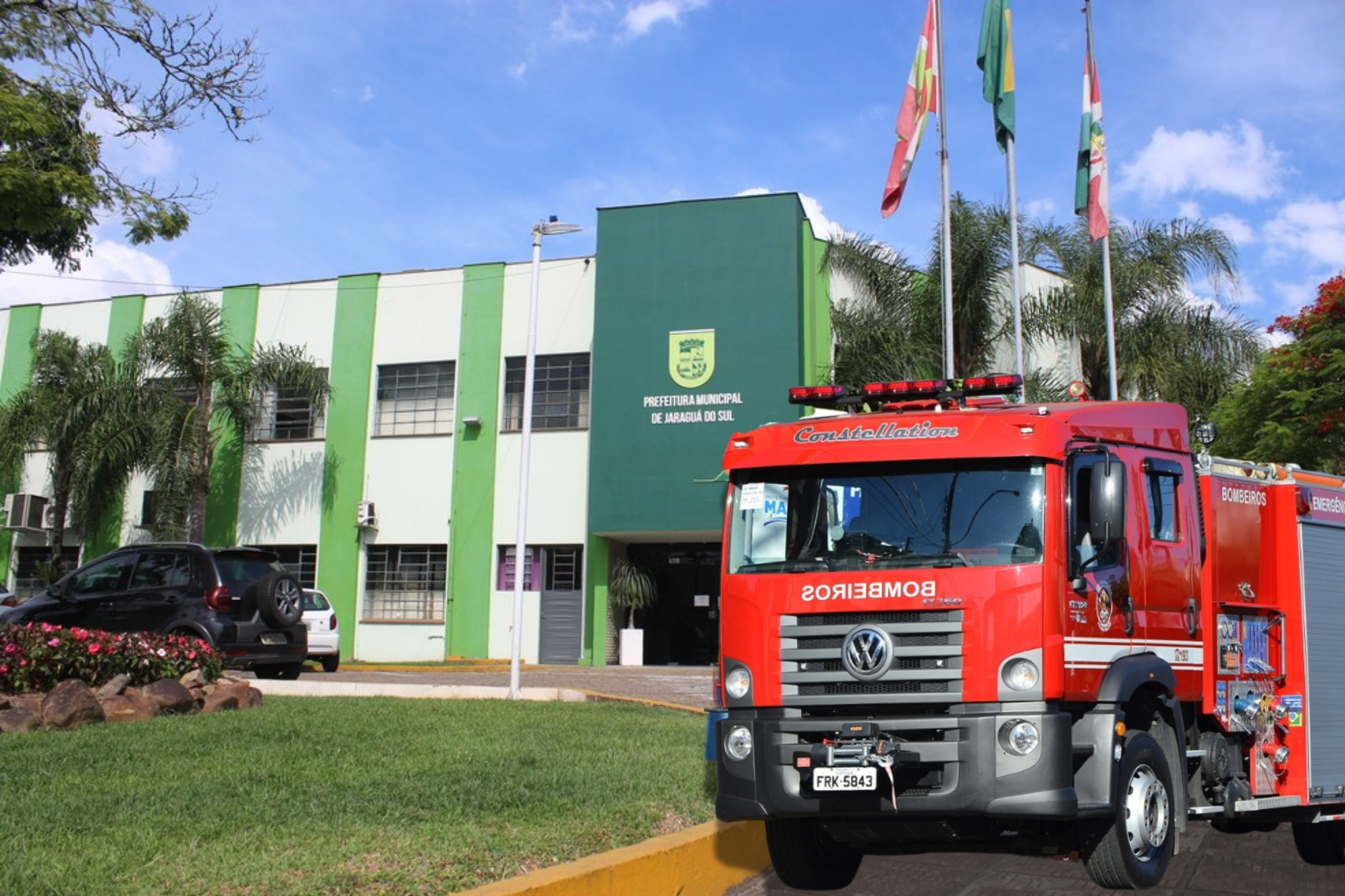 Princípio de incêndio na Prefeitura mobiliza bombeiros em Jaraguá do Sul